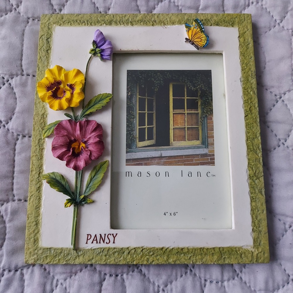 Mason Lane 4x6 Pansy Floral Picture Frame 3D Butterfly Green Cottagecore 8x7